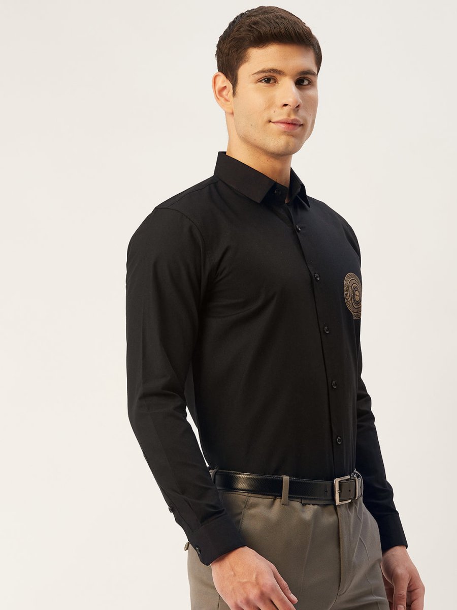 Indian Needle Men's Cotton Printed Formal Shirts - SF_807Black_S