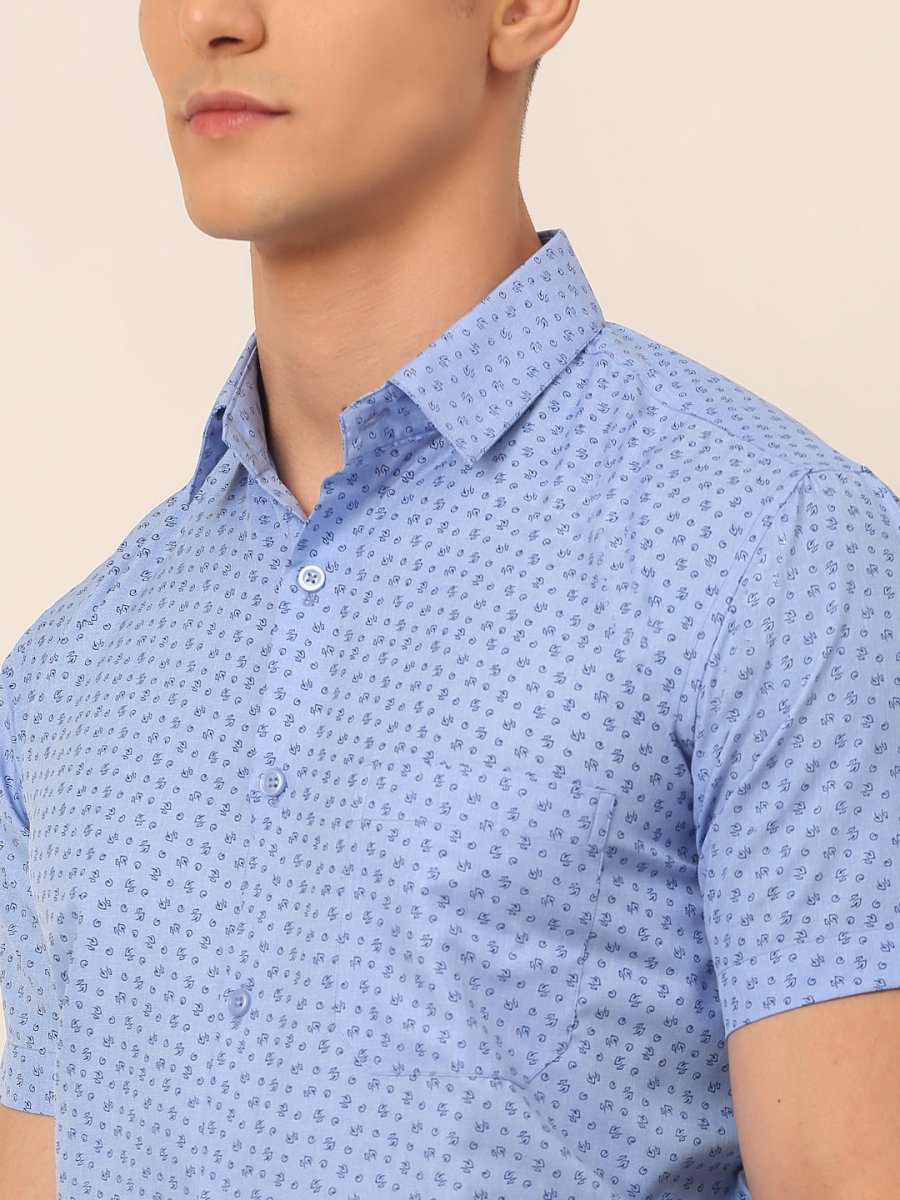 Indian Needle Men's Cotton Printed Formal Shirts - SF_823Light-Blue_S