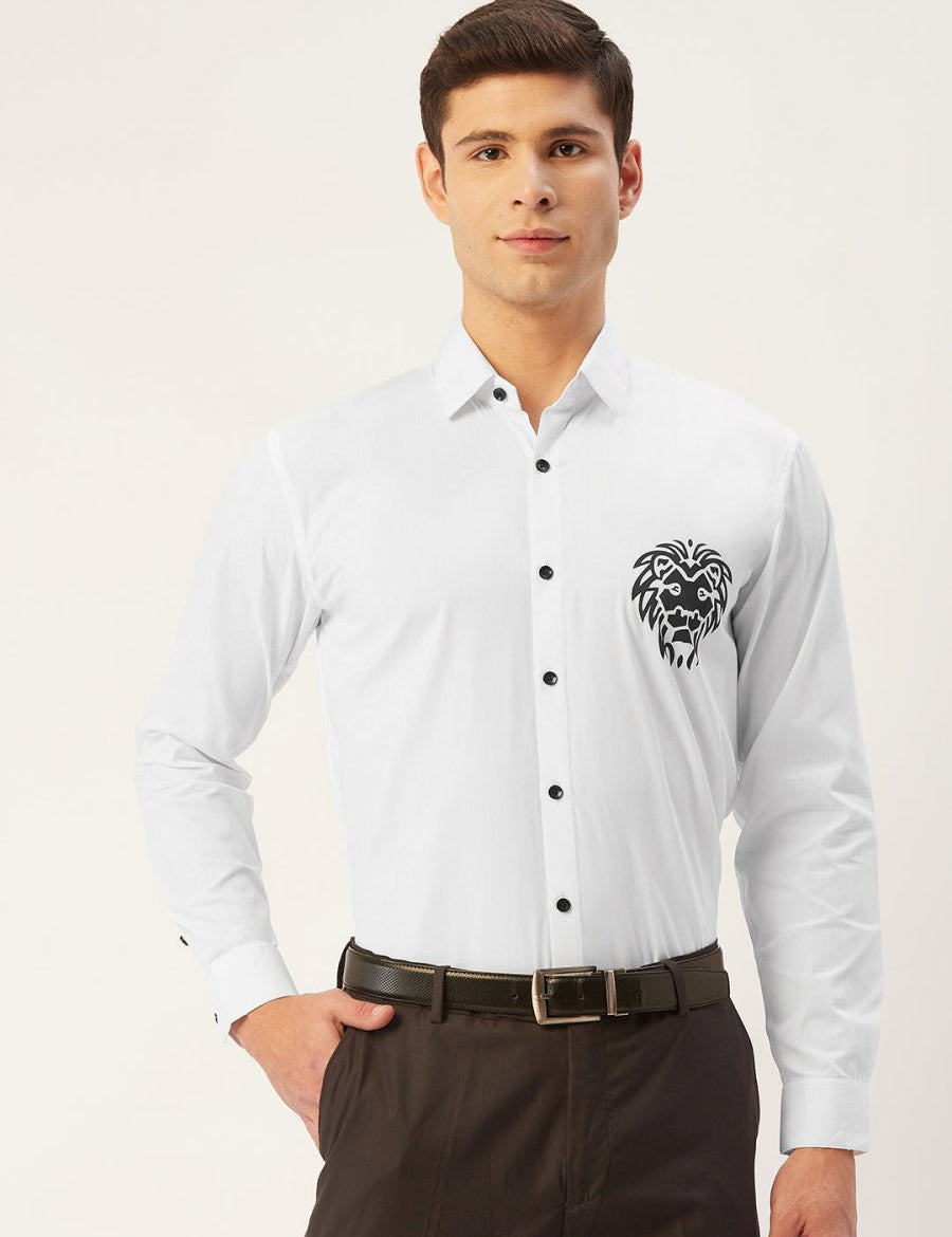 Indian Needle Men's Cotton Printed Formal Shirts - SF_806White_S