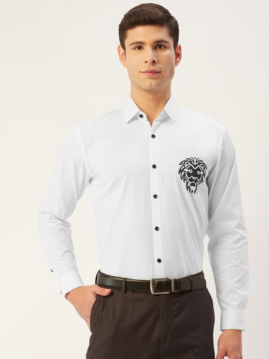 Indian Needle Men's Cotton Printed Formal Shirts - SF_806White_S