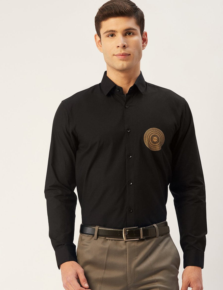 Indian Needle Men's Cotton Printed Formal Shirts - SF_807Black_S