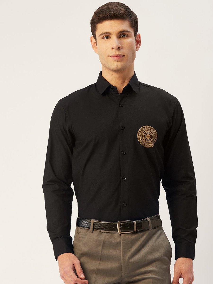 Indian Needle Men's Cotton Printed Formal Shirts - SF_807Black_S