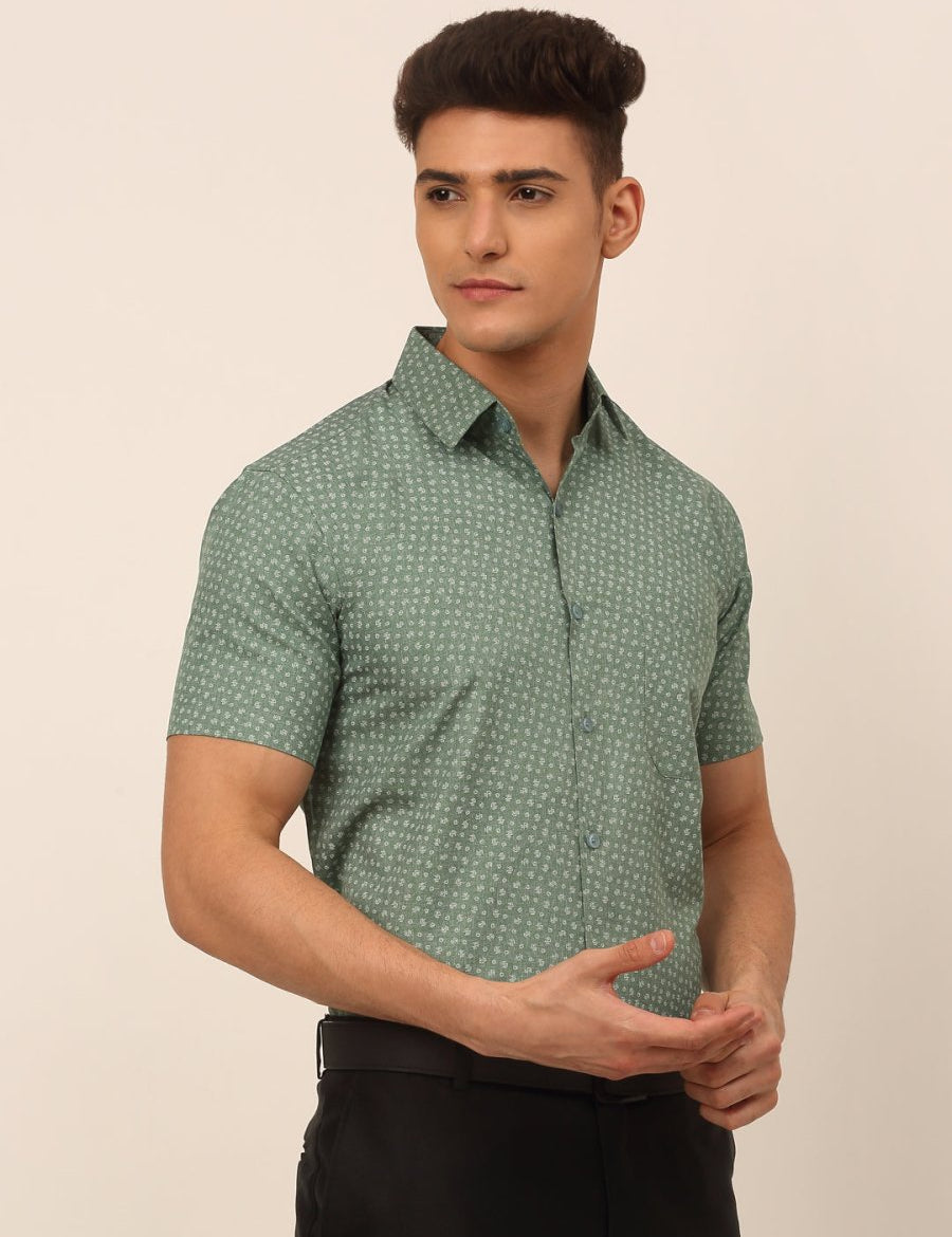Indian Needle Men's Cotton Printed Formal Shirts - SF_823Green_S