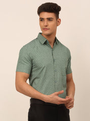 Indian Needle Men's Cotton Printed Formal Shirts - SF_823Green_S