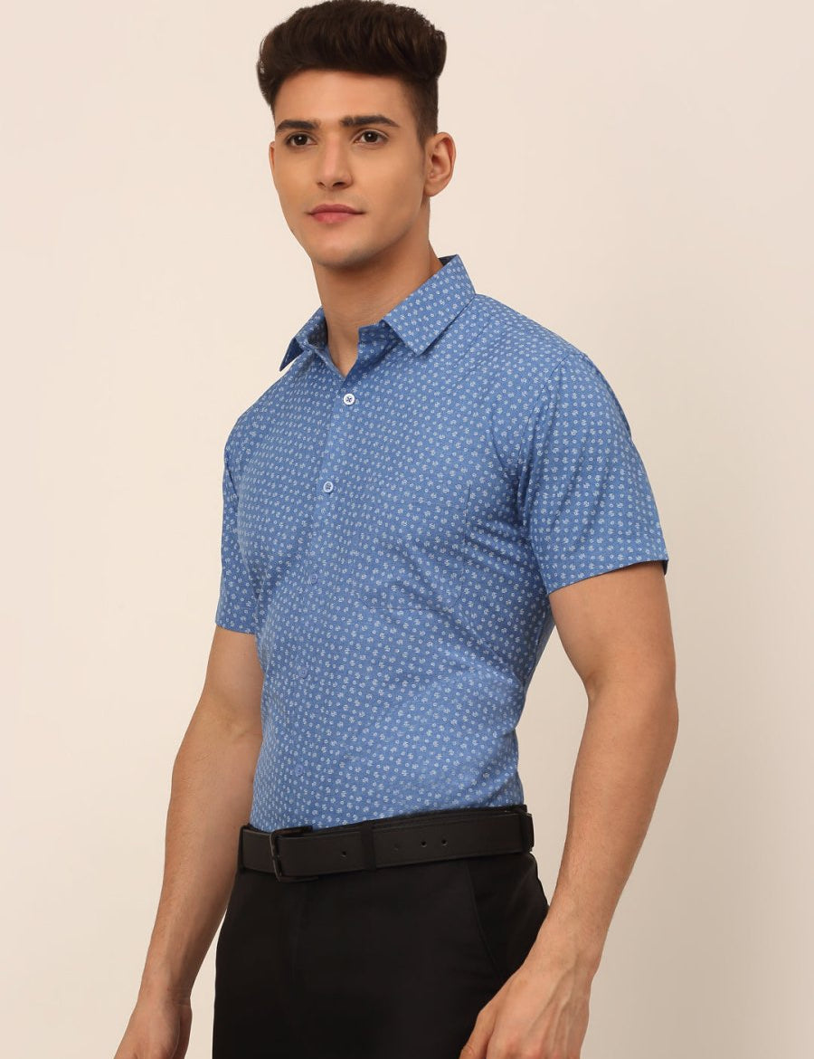 Indian Needle Men's Cotton Printed Formal Shirts - SF_823Blue_S