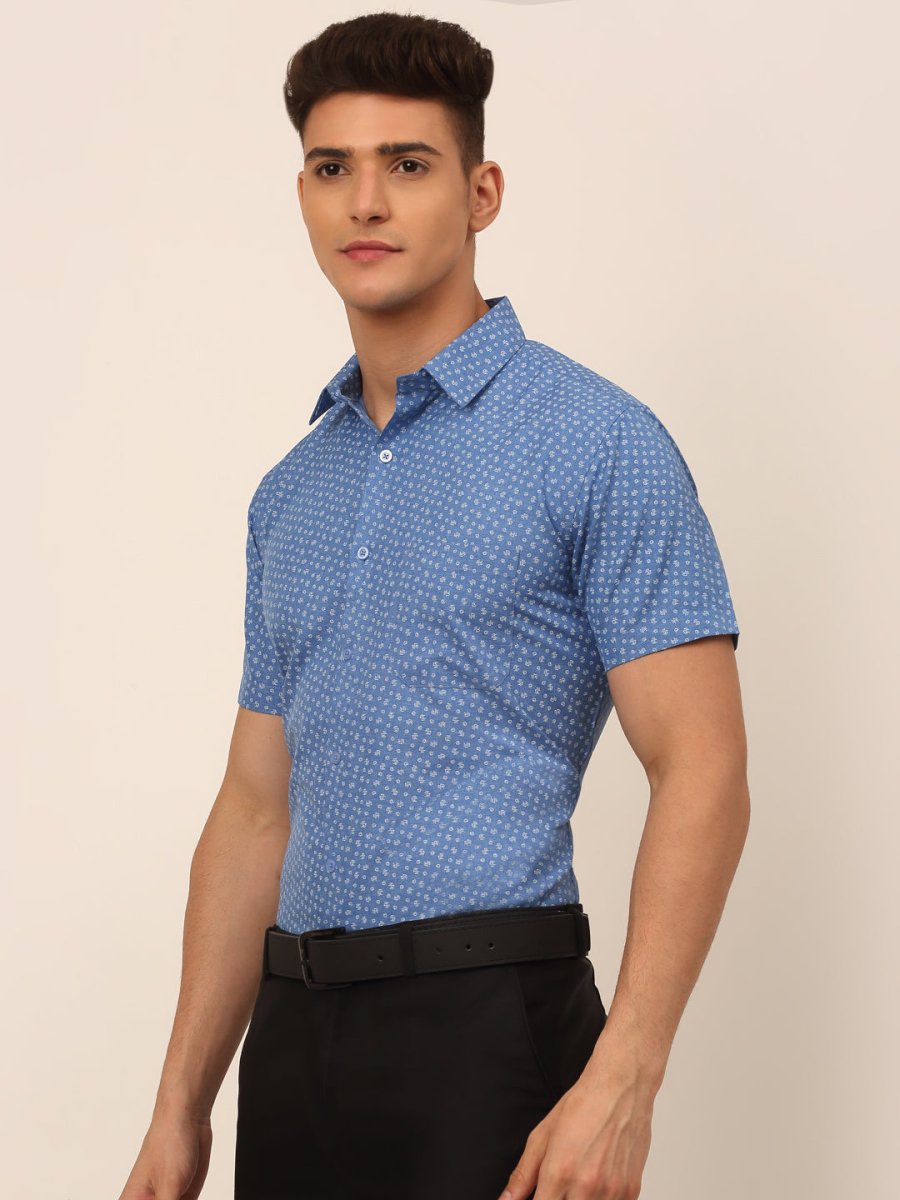 Indian Needle Men's Cotton Printed Formal Shirts - SF_823Blue_S