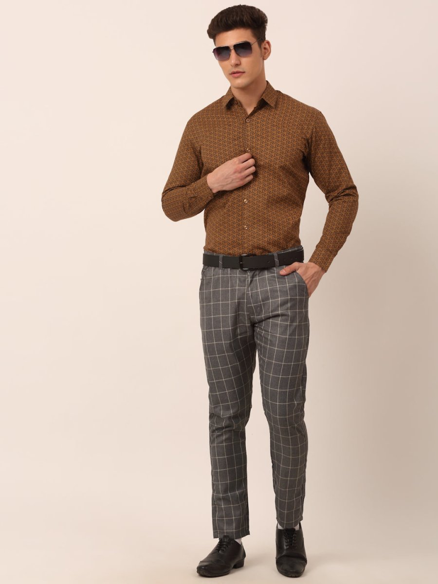 Indian Needle Men's Cotton Printed Formal Shirts - SF_821Beige_S
