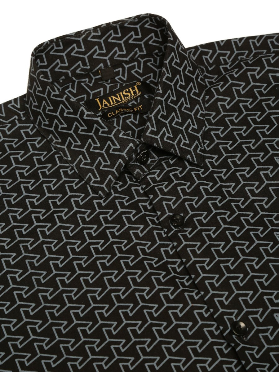 Indian Needle Men's Cotton Printed Formal Shirts - SF_821Black_S