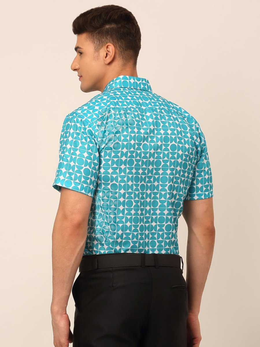 Indian Needle Men's Cotton Printed Formal Shirts - SF_830Aqua_S