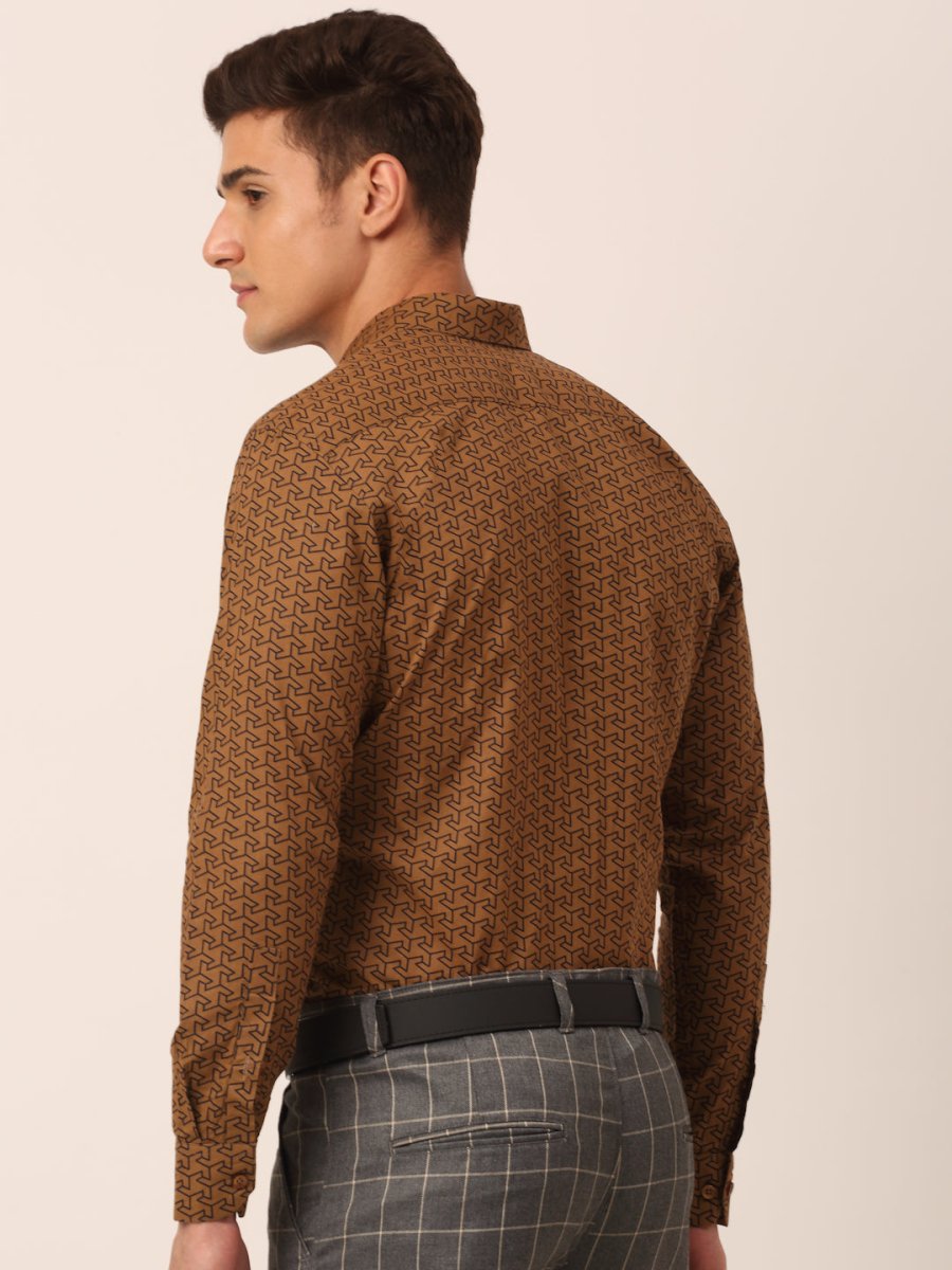 Indian Needle Men's Cotton Printed Formal Shirts - SF_821Beige_S