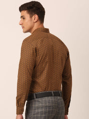 Indian Needle Men's Cotton Printed Formal Shirts - SF_821Beige_S