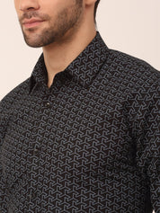 Indian Needle Men's Cotton Printed Formal Shirts - SF_821Black_S