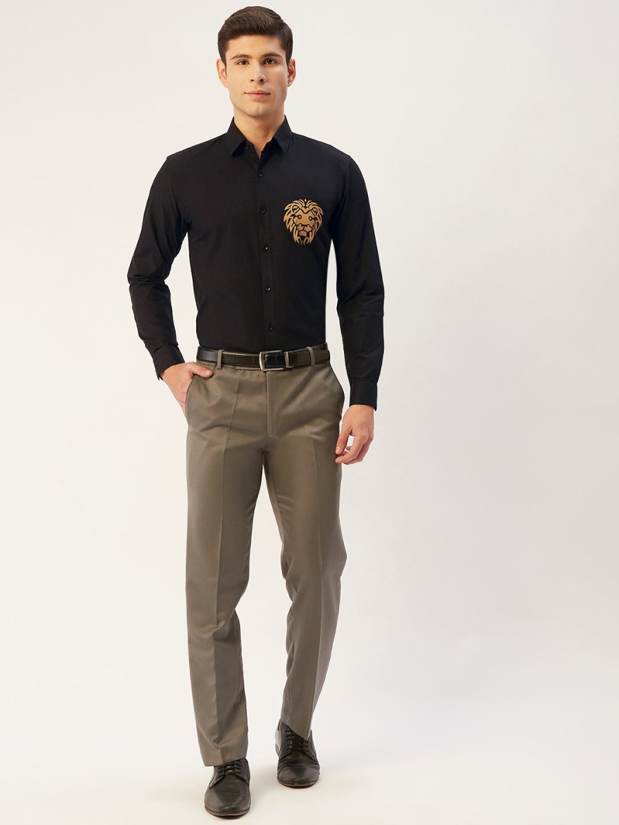 Indian Needle Men's Cotton Printed Formal Shirts - SF_806Black_S