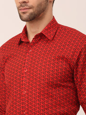 Indian Needle Men's Cotton Printed Formal Shirts - SF_821Red_S