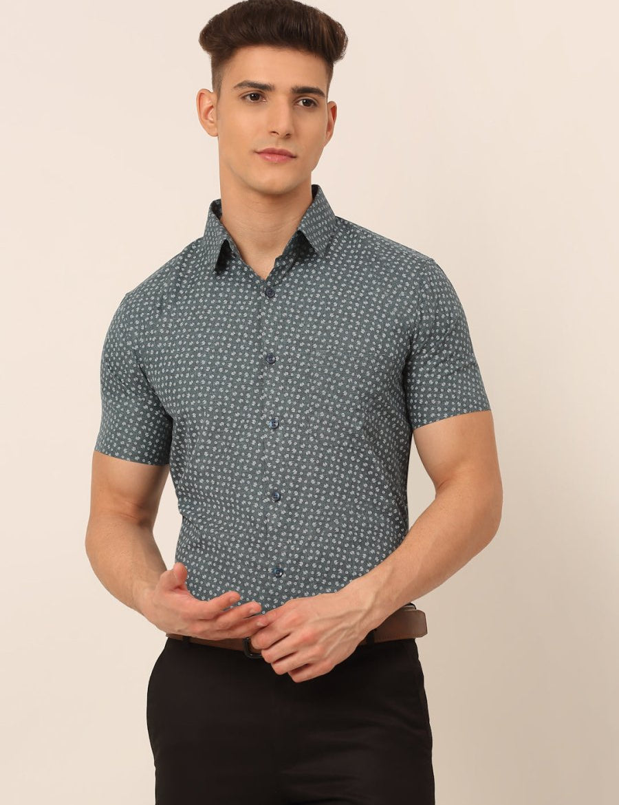 Indian Needle Men's Cotton Printed Formal Shirts - SF_823Grey_S