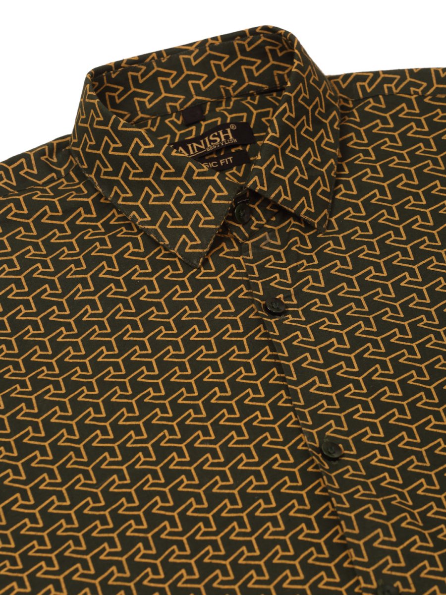 Indian Needle Men's Cotton Printed Formal Shirts - SF_821Olive_S