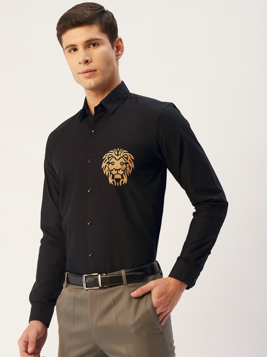 Indian Needle Men's Cotton Printed Formal Shirts - SF_806Black_S