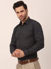 Indian Needle Men's Cotton Printed Formal Shirts - SF_821Black_S