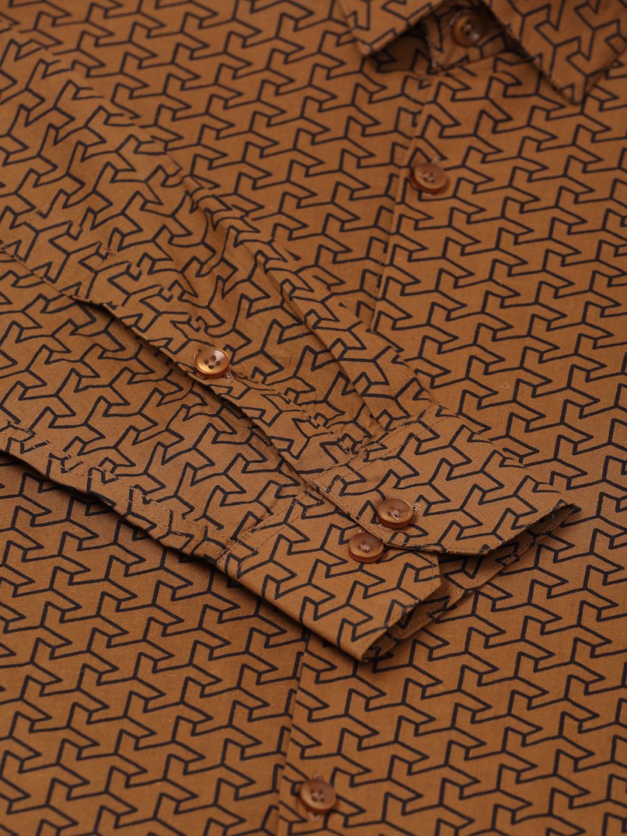 Indian Needle Men's Cotton Printed Formal Shirts - SF_821Beige_S