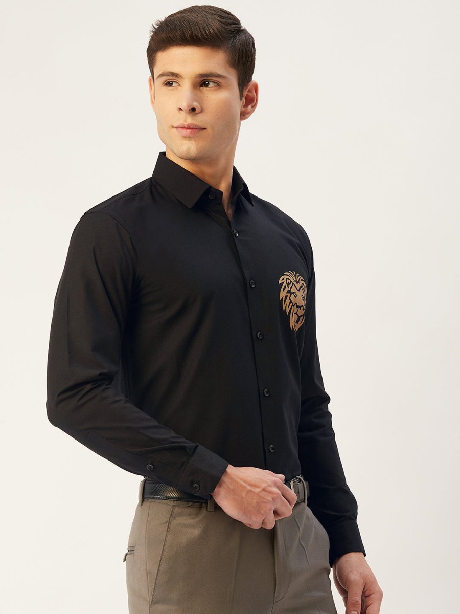 Indian Needle Men's Cotton Printed Formal Shirts - SF_806Black_S