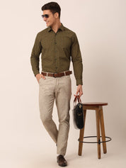 Indian Needle Men's Cotton Printed Formal Shirts - SF_821Olive_S