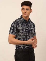 Indian Needle Men's Cotton Printed Formal Shirts - SF_826Navy_S