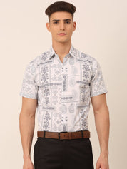 Indian Needle Men's Cotton Printed Formal Shirts - SF_826White_S