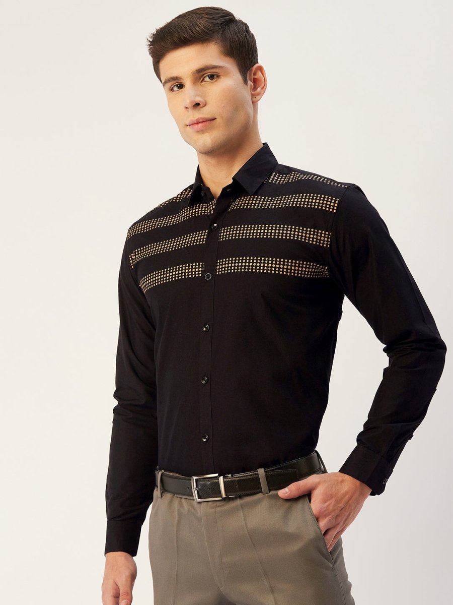 Indian Needle Men's Cotton Printed Formal Shirts - SF_805Black_S