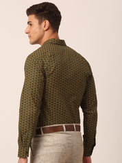 Indian Needle Men's Cotton Printed Formal Shirts - SF_821Olive_S