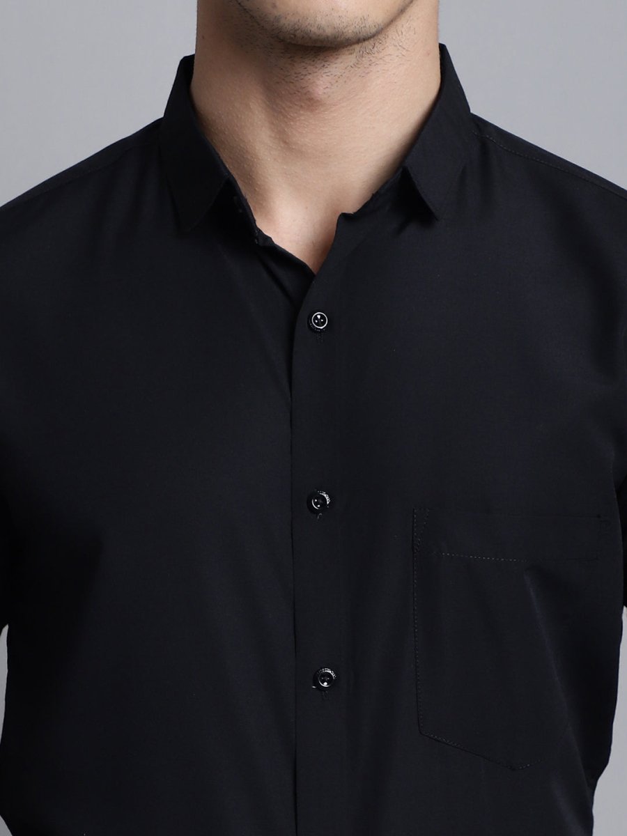 Indian Needle Men's Cotton Solid Black Formal Shirt's - SF_361Black_S