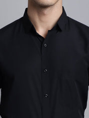 Indian Needle Men's Cotton Solid Black Formal Shirt's - SF_361Black_S