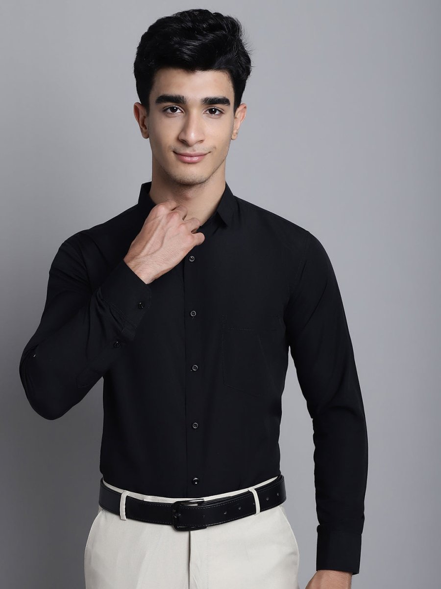 Indian Needle Men's Cotton Solid Black Formal Shirt's - SF_361Black_S