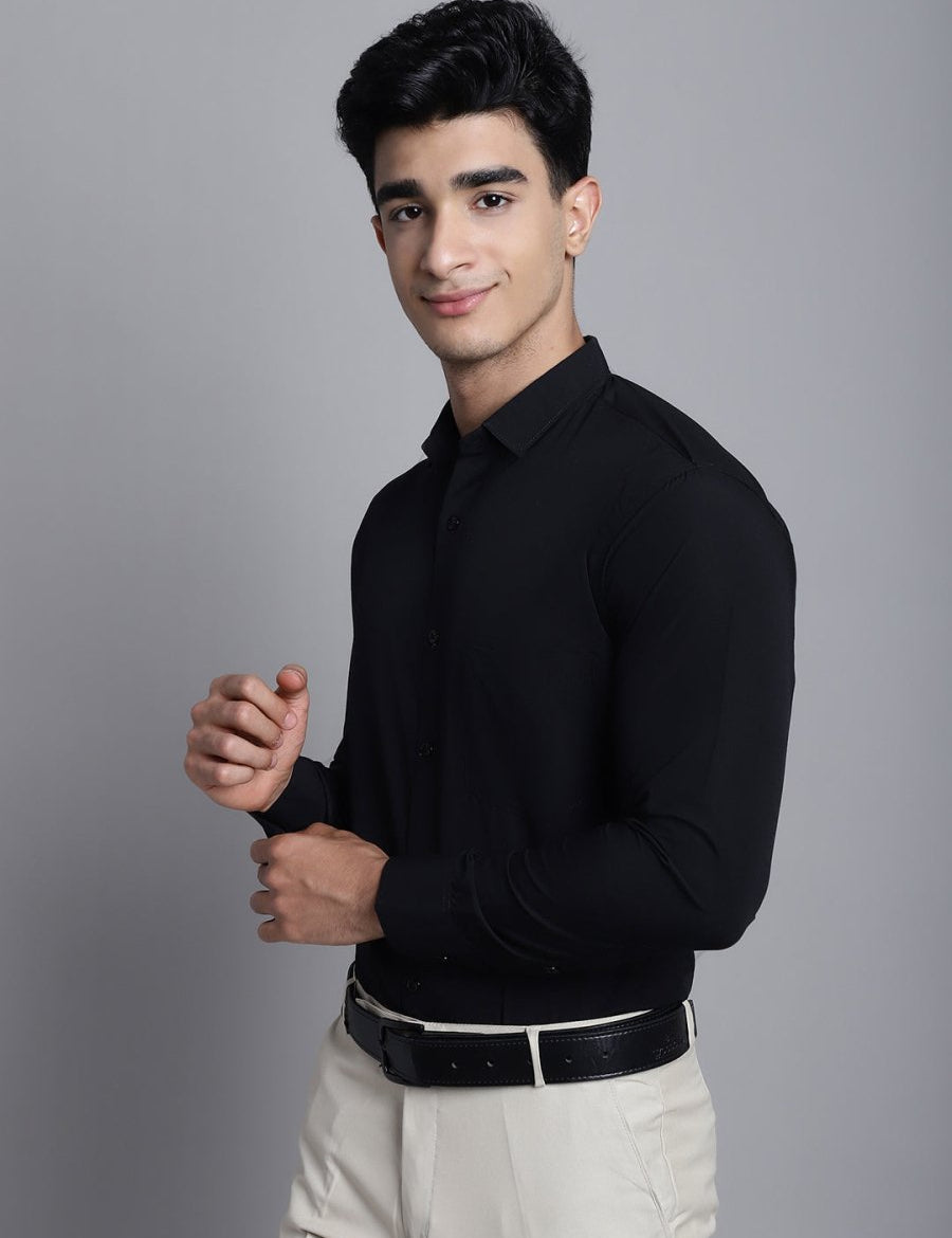 Indian Needle Men's Cotton Solid Black Formal Shirt's - SF_361Black_S
