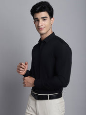 Indian Needle Men's Cotton Solid Black Formal Shirt's - SF_361Black_S