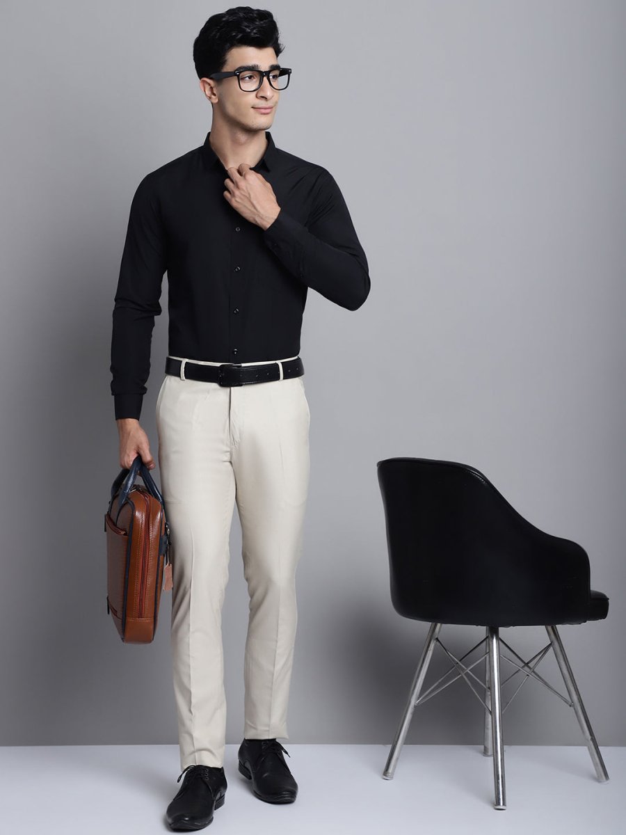 Indian Needle Men's Cotton Solid Black Formal Shirt's - SF_361Black_S
