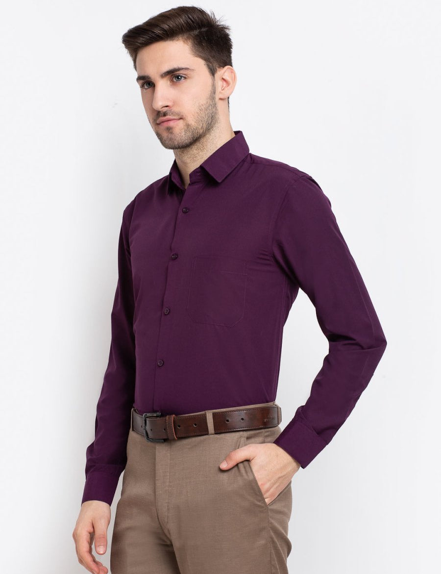 Indian Needle Men's Cotton Solid Burgundy Purple Formal Shirt's - SF_361Burgundy_S
