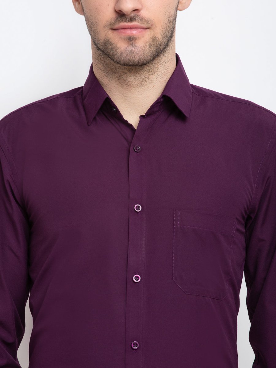 Indian Needle Men's Cotton Solid Burgundy Purple Formal Shirt's - SF_361Burgundy_S