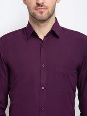 Indian Needle Men's Cotton Solid Burgundy Purple Formal Shirt's - SF_361Burgundy_S