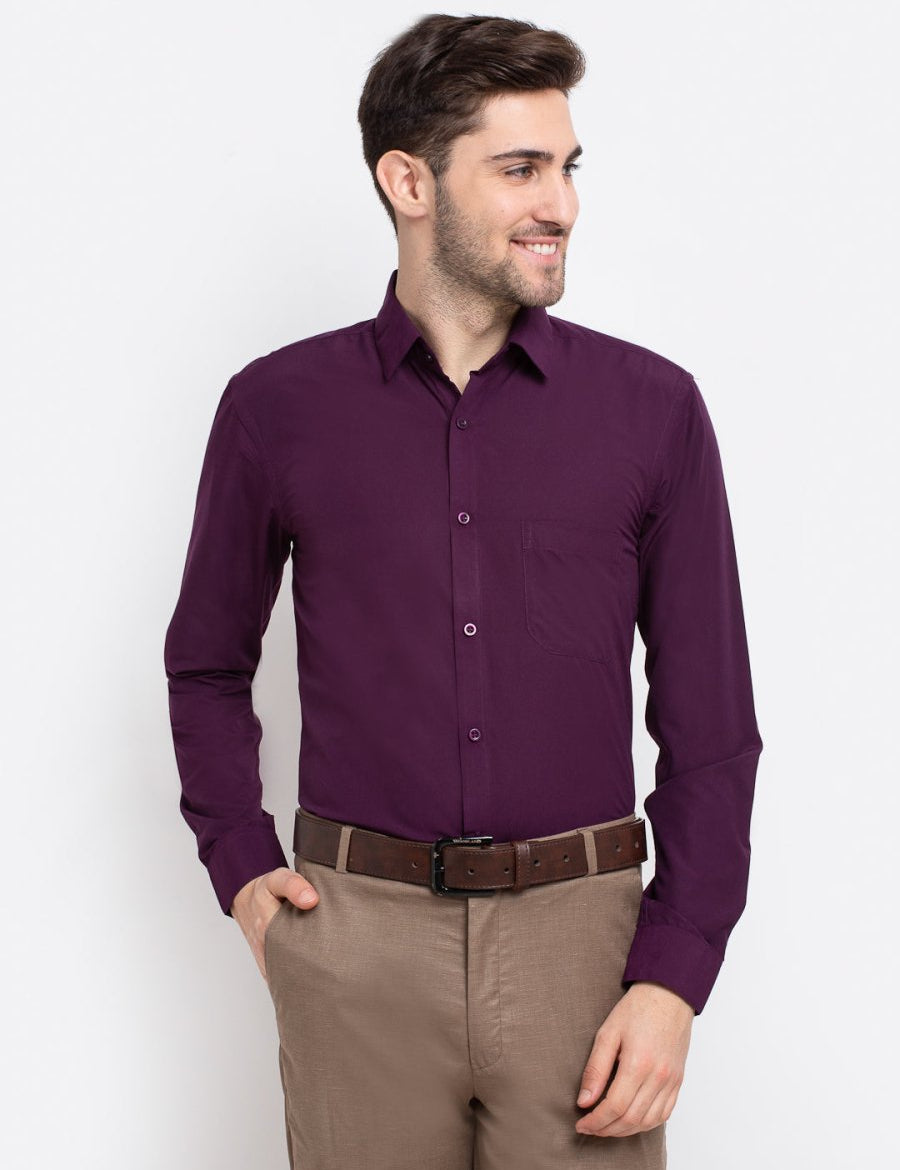 Indian Needle Men's Cotton Solid Burgundy Purple Formal Shirt's - SF_361Burgundy_S