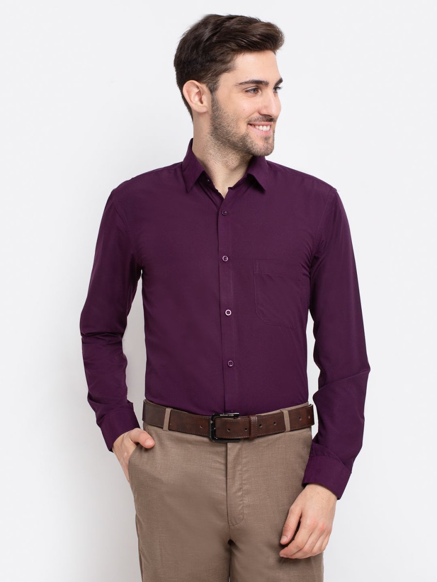 Indian Needle Men's Cotton Solid Burgundy Purple Formal Shirt's - SF_361Burgundy_S