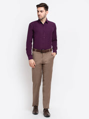 Indian Needle Men's Cotton Solid Burgundy Purple Formal Shirt's - SF_361Burgundy_S
