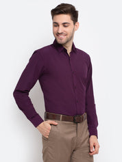 Indian Needle Men's Cotton Solid Burgundy Purple Formal Shirt's - SF_361Burgundy_S