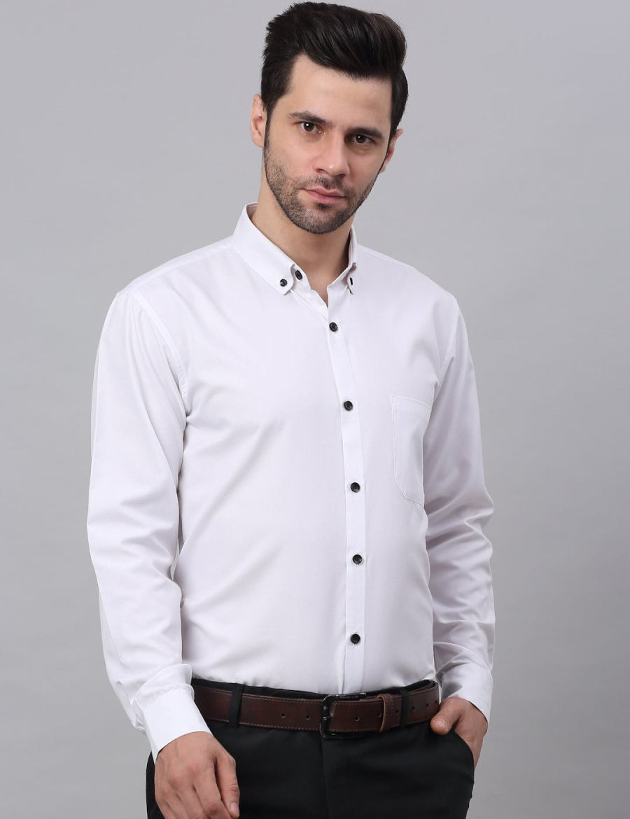 Indian Needle Men's Cotton Solid Button Down Formal Shirts - SF_734White_S
