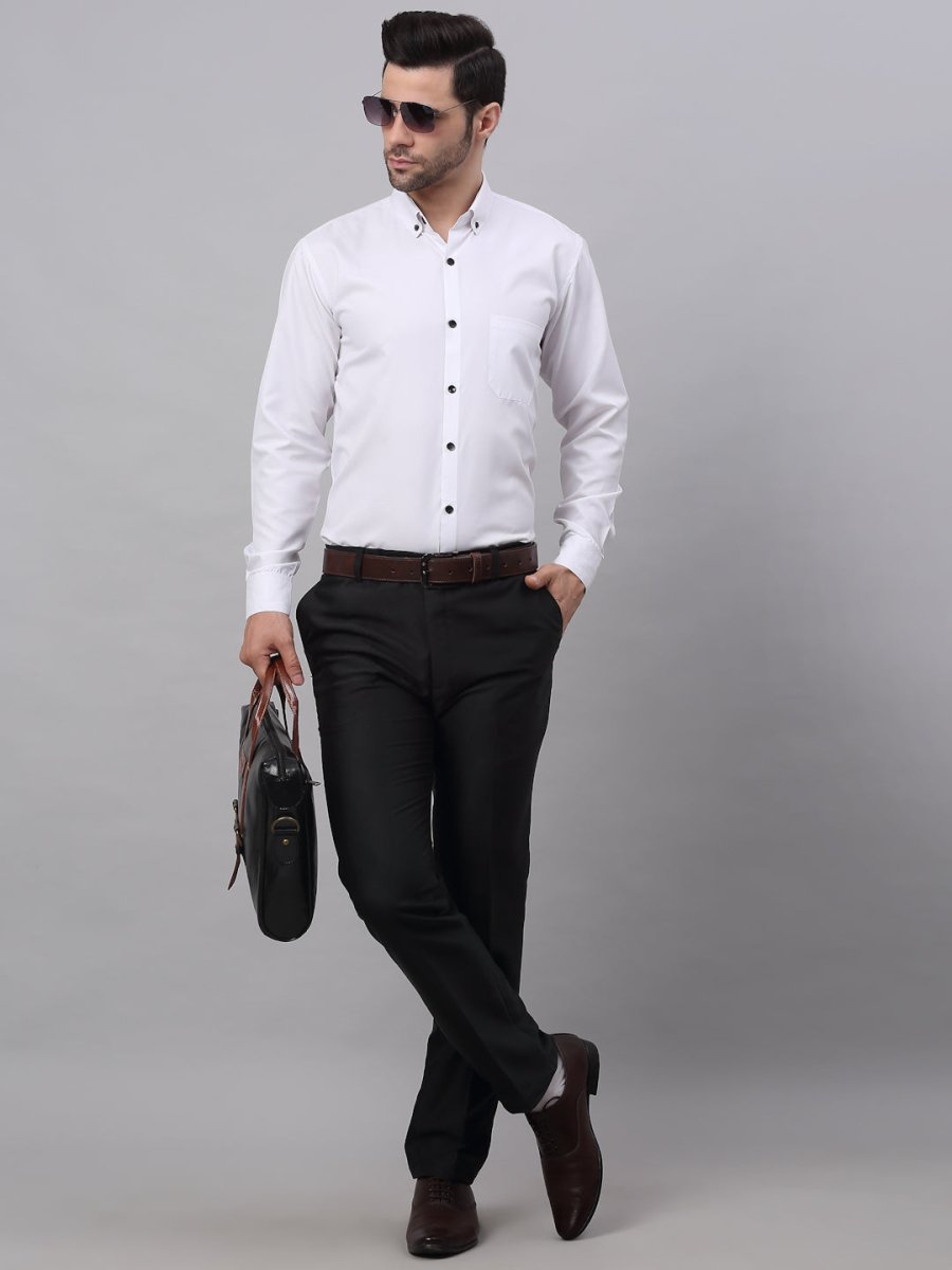Indian Needle Men's Cotton Solid Button Down Formal Shirts - SF_734White_S