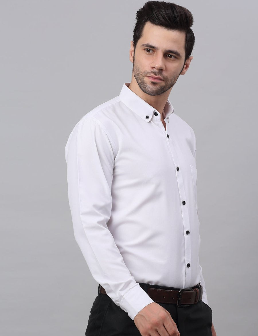 Indian Needle Men's Cotton Solid Button Down Formal Shirts - SF_734White_S