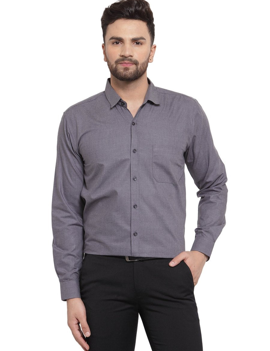 Indian Needle Men's Cotton Solid Charcoal Grey Formal Shirt's - SF_361Charcoal_S
