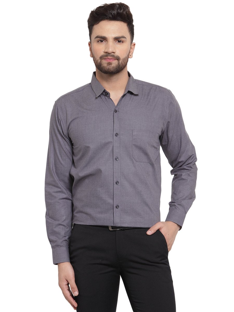 Indian Needle Men's Cotton Solid Charcoal Grey Formal Shirt's - SF_361Charcoal_S
