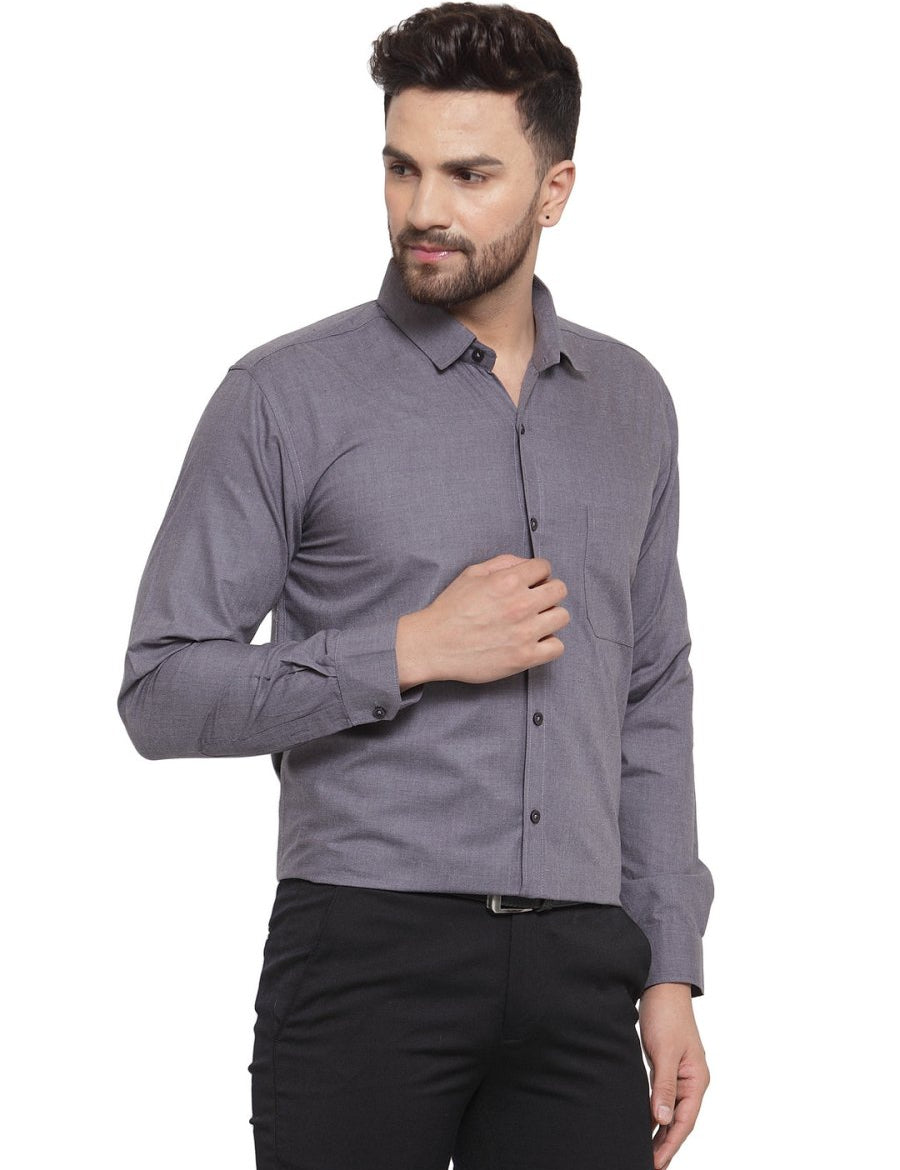Indian Needle Men's Cotton Solid Charcoal Grey Formal Shirt's - SF_361Charcoal_S