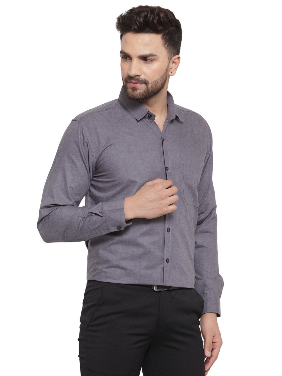 Indian Needle Men's Cotton Solid Charcoal Grey Formal Shirt's - SF_361Charcoal_S