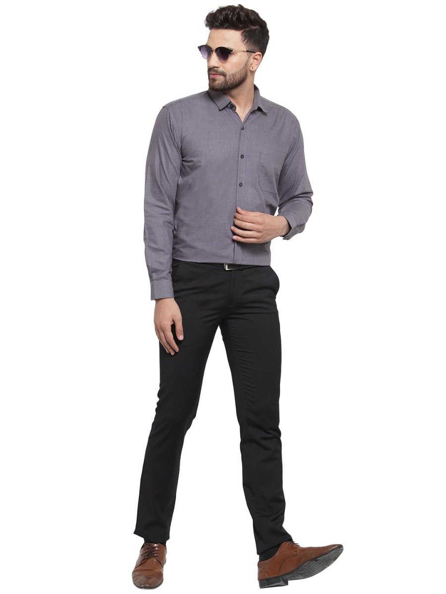Indian Needle Men's Cotton Solid Charcoal Grey Formal Shirt's - SF_361Charcoal_S